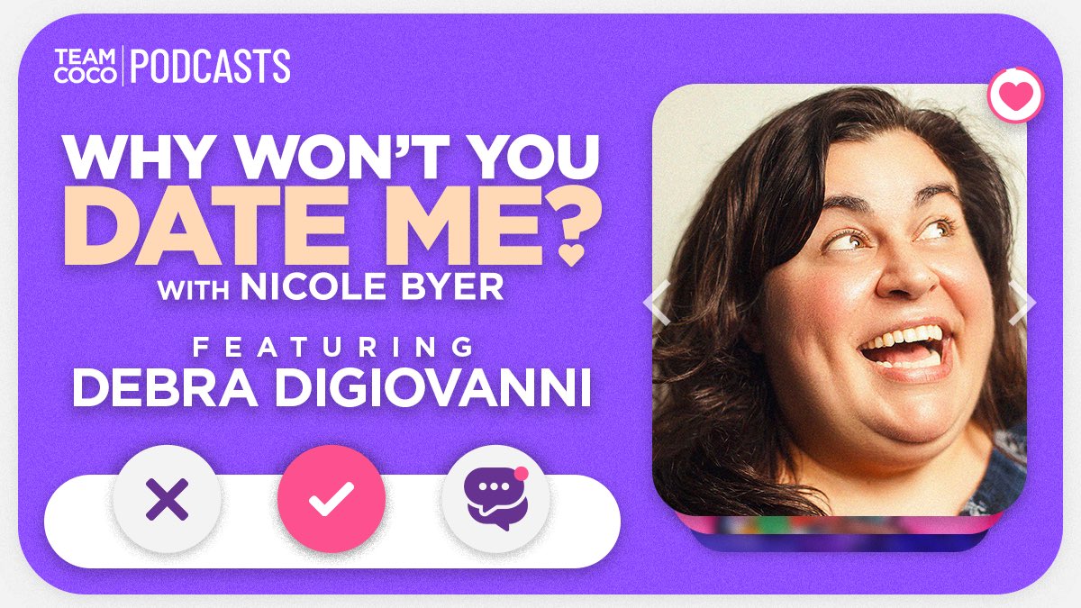 Today on #WWYDM, @debradigiovanni joins <a href="/nicolebyer/">Nicole Byer aka peppa pig slut</a> to discuss being single and celibate for 18 years, importing her current boyfriend, and her experience dating a feeder. Listen: listen.teamcoco.com/debra