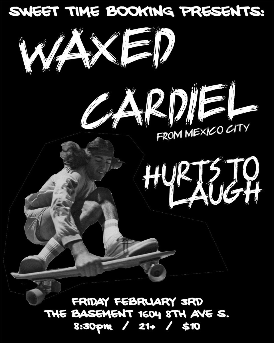 TONIGHT!! Waxed with <a href="/cardieltheband/">CARDIEL</a> &amp; <a href="/hurtstolaugh/">Hurts to Laugh</a>
 are in the house at 9PM! Grab tickets at the link or at the door. l8r.it/6RoY