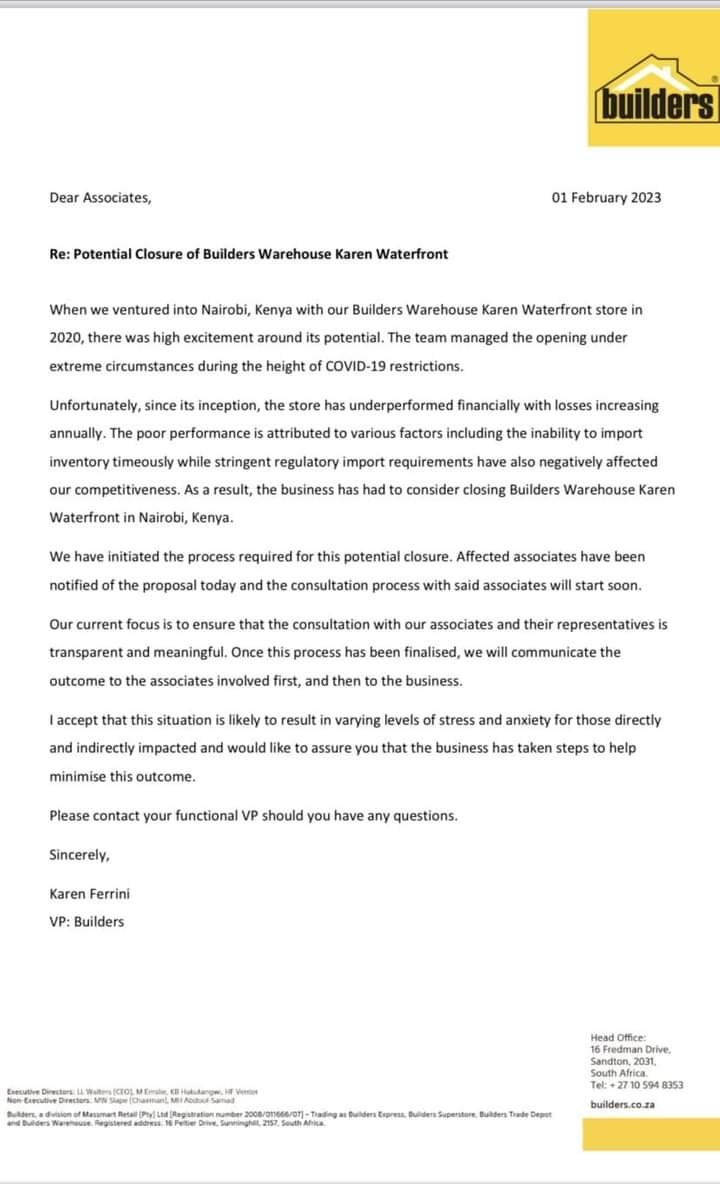 Constafrica's tweet photo. 📉Builders Warehouse Karen waterfront is closing Shop. https://t.co/jvrpsU3png