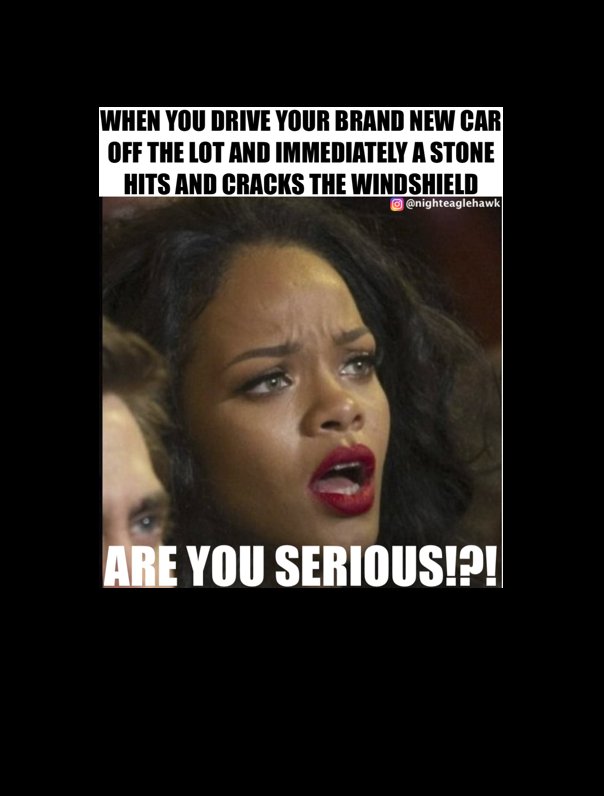 Why car Gods, why? #car #cars #cartrouble #carnoises #carsound #carsounds #mechanic #broke #windshield #crack #money #cash #soulcrushing #rihanna #rihannanavy #rihannafan #rihannaforever #umbrella #seriously #memesdaily #memes #meme  #carmemes #automobiles #auto #brandnew