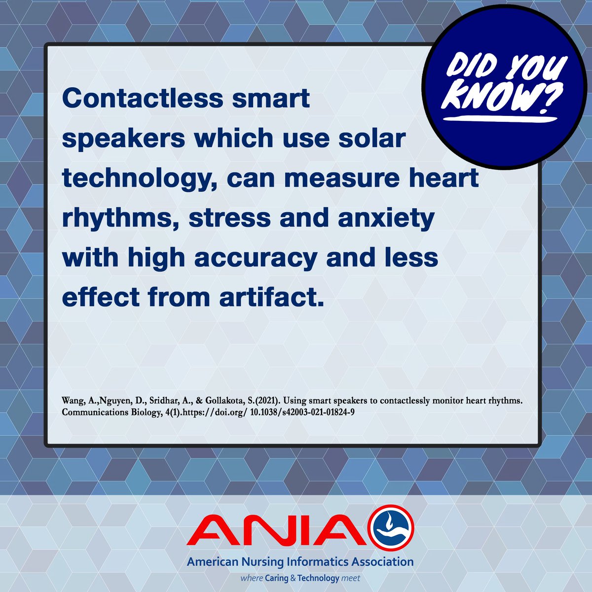 ANIAinformatics's tweet image. Contactless smart-speakers which use solar technology can measure heart rhythms, stress and anxiety with high accuracy and less effect from artifact. #sensortech #stress #reduction #funfactsfriday #funfactfriday #factfriday