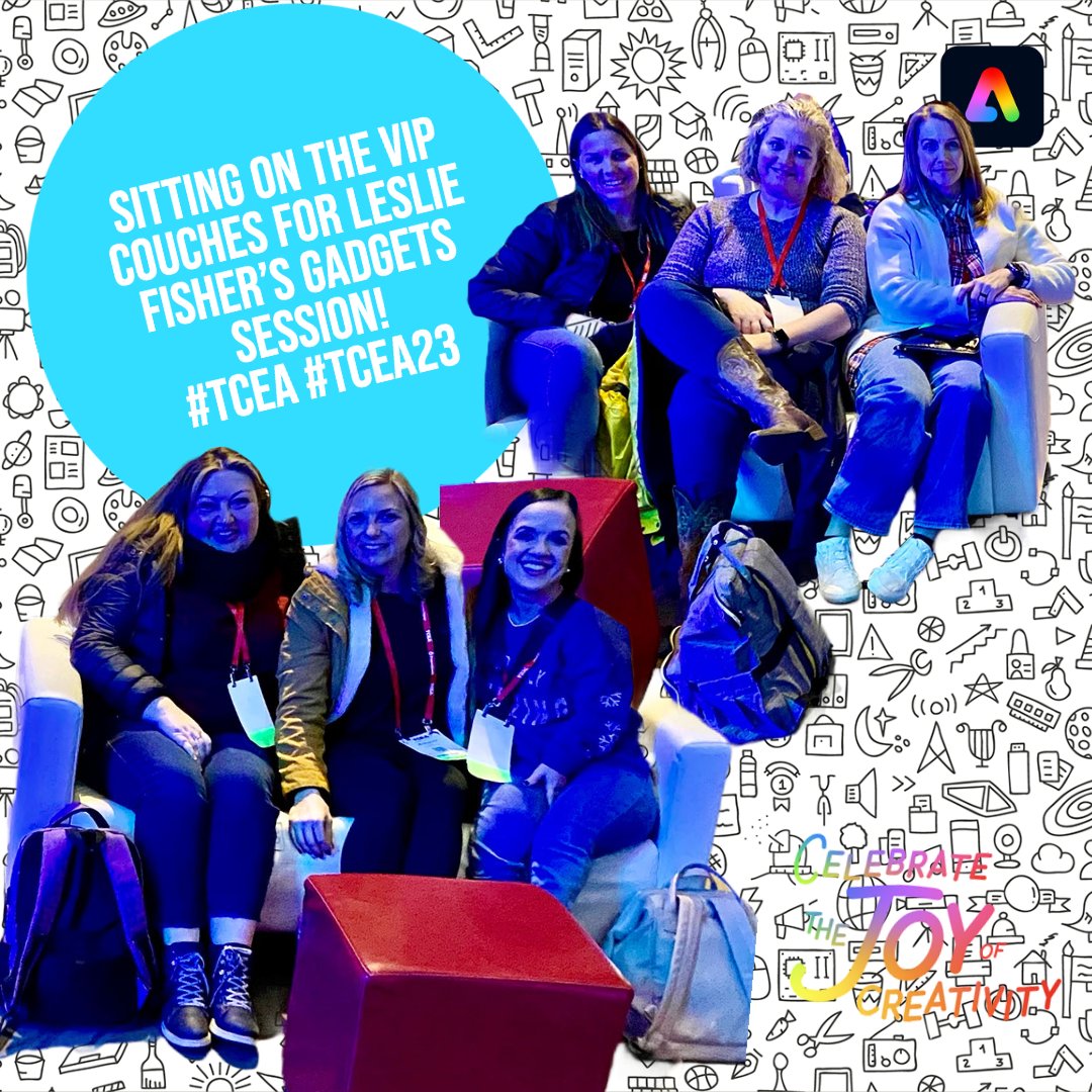 @ClaudioZavalaJr @TCEA @AdobeForEdu @AdobeExpress @EdTech_Heather @wilthomas3 @misty2shea @ClassTechTips @HollyClarkEdu @OmarLopez0207 @jessxbo Getting to sit on the 'VIP' Couches with my @MISDDLTeam to see Gadgets w/ @lesliefisher was a definite highlight of the week!!🥳@TCEA #TCEA23 #TCEA @WILLSinmotion @CatherineCatryn @EdTech_Ashley @murphree_kim @eyoung_edtech