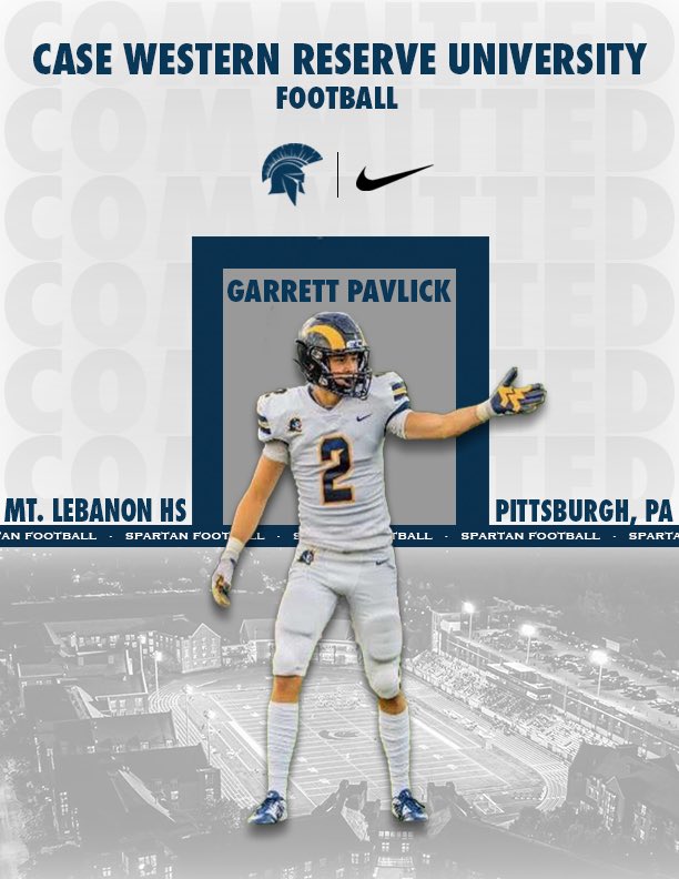 Garrett (@garrettpavlick) on Twitter photo Excited to announce my commitment to continue my academic and athletic career at Case Western Reserve University. I’d like to thank all teammates, coaches, and my family.
<a href="/CoachSlesh/">Dereck Slesh</a> <a href="/CWRUFootball/">CWRU Football</a> <a href="/mtlebofootball/">LEBO FOOTBALL</a> Excited to announce my commitment to continue my academic and athletic career at Case Western Reserve University. I’d like to thank all teammates, coaches, and my family.
<a href="/CoachSlesh/">Dereck Slesh</a> <a href="/CWRUFootball/">CWRU Football</a> <a href="/mtlebofootball/">LEBO FOOTBALL</a>