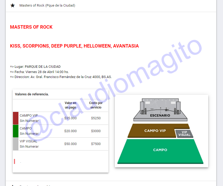 claudiomagito's tweet image. Precios de entradas Masters of Rock (Kiss, Scorpions, etc )
Esta es al información que ya está publicada en el servidor de fullticket.
#MastersOfRock 
#kiss 
#Scorpions
#DeepPurple
#Helloween
#Avantasia