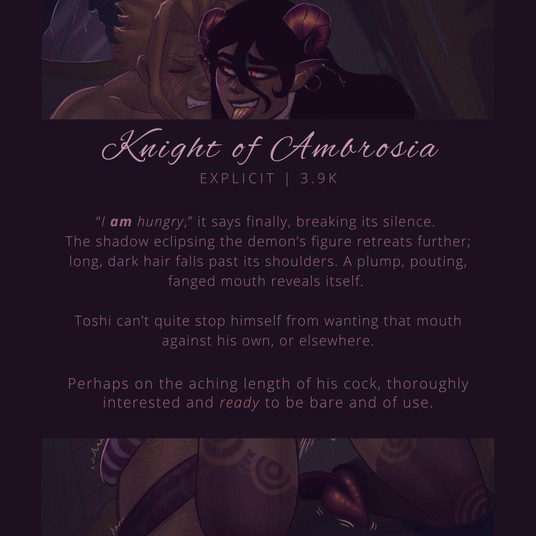 an erasermight offering for the weekend ♡

🙌 <a href="/PlushPeachyMimi/">🔞Plush🍑Peachy🔞</a> for the beautiful art!

Knight of Ambrosia🏺💦

⚠️ fantasy au, mild dubcon⇨enthusiastic, demon aizawa, sex magic, anal/vaginal sex, cervix💢, womb tattoo/Inmon 淫紋, breeding kink

🖇️ archiveofourown.org/works/44390026