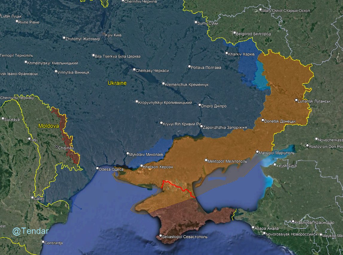 Tendar's tweet image. GLDSB have a range of 150km. They can strike the entire Russian-occupied east of Ukraine and considerable parts of the south. Only Crimea&apos;s south and east are still out of range, yet.
#Ukraine #GLSDB