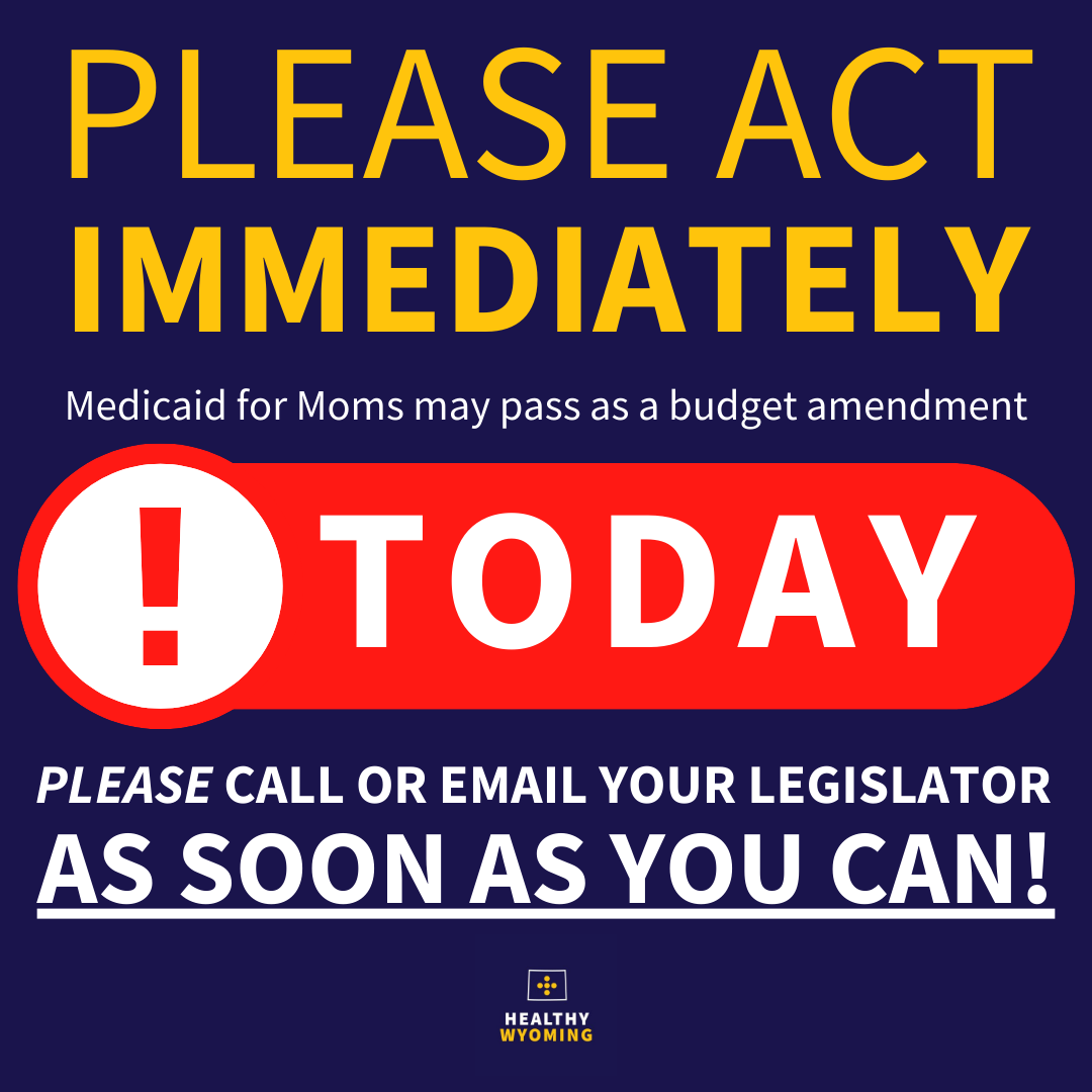 healthywyo's tweet photo. Please act AS SOON AS POSSIBLE *TODAY*:

Medicaid for Moms (postpartum Medicaid extension) will be heard TODAY as a budget amendment. Call/ text/write your representatives ASAP.

More great info here: https://t.co/5Rekpe5Dzg
Find your county’s reps here: https://t.co/EDBR6BGT5p https://t.co/rrVjkQuurY