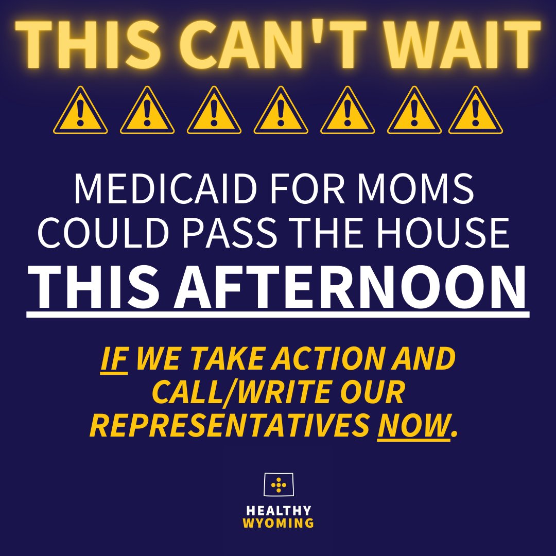 healthywyo's tweet photo. Please act AS SOON AS POSSIBLE *TODAY*:

Medicaid for Moms (postpartum Medicaid extension) will be heard TODAY as a budget amendment. Call/ text/write your representatives ASAP.

More great info here: https://t.co/5Rekpe5Dzg
Find your county’s reps here: https://t.co/EDBR6BGT5p https://t.co/HD1CbMEsVW