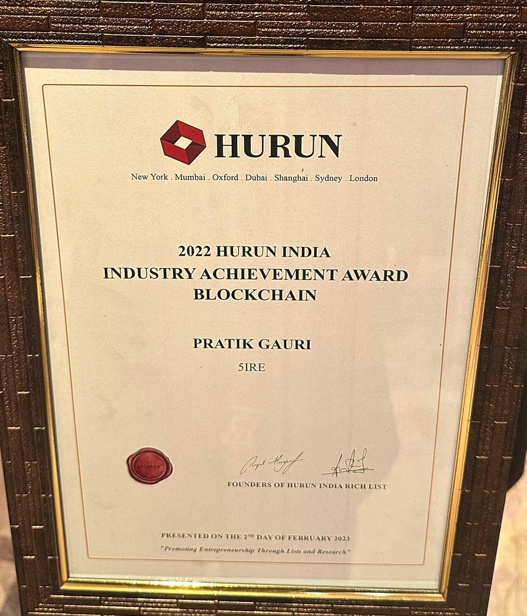 5ireChain's tweet image. It&apos;s a win! 🥇

Our Co-founder and CEO @pratikgauri  has been bestowed with the Industry Achievement Award 2022 (Blockchain) by @HurunReportInd 🎉

Celebrate with 5ire by commenting below on one reason why you should be a part of 5ire in 2023! ⬇️

#blockchainbased #technology