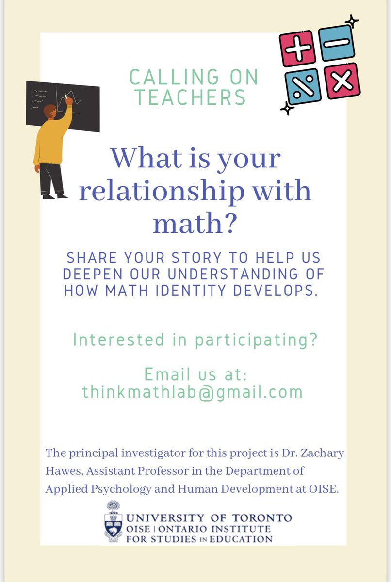 MyahBirrell's tweet photo. Calling all K-6 teachers! We want to hear about your experience with math to help understand how math identity develops! If you’re interested in participating or know someone who is, email thinkmathlab@gmail.com or DM me for more info! https://t.co/WzMzlCTkdq