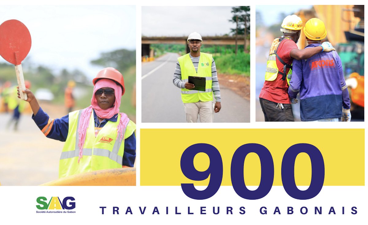 La <a href="/SagGabon/">SAG - Société Autoroutière du Gabon</a> soutient le développement socio-économique local.

👷‍♀️🧑‍🔧 En 2022, plus de 900 #Gabonais et #Gabonaises travaillaient déjà sur ce projet

Cette année, ils continueront à jouer un rôle majeur dans nos réalisations.

🛣️ Bien plus qu’une route, une fierté pour le Gabon 🇬🇦