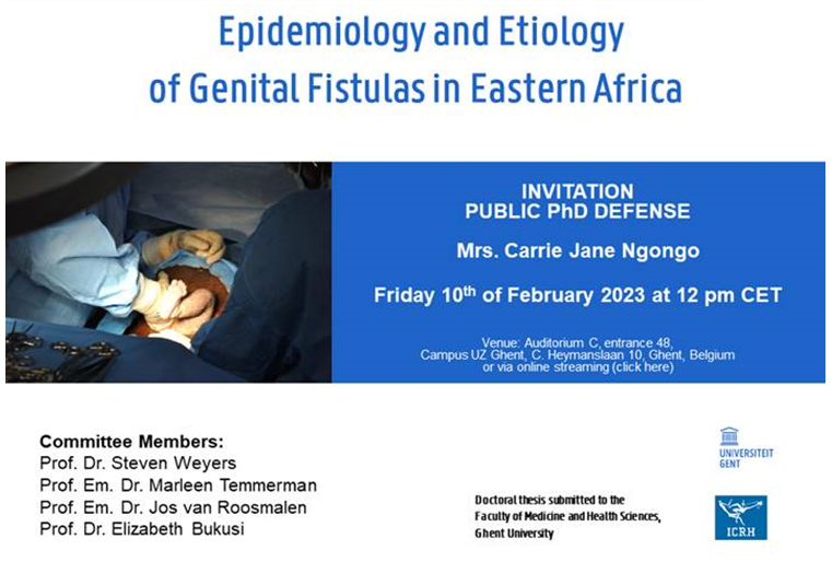 cngongo's tweet photo. Would you like to hear about the birth experiences that lead women to develop fistula? Come to my doctoral defense on February 10th at noon CET / 14h EAT. 
Microsoft Teams meeting
meeting-id: 399 461 048 648
Passcode: 7BCPDk https://t.co/qP4IMxdtMn