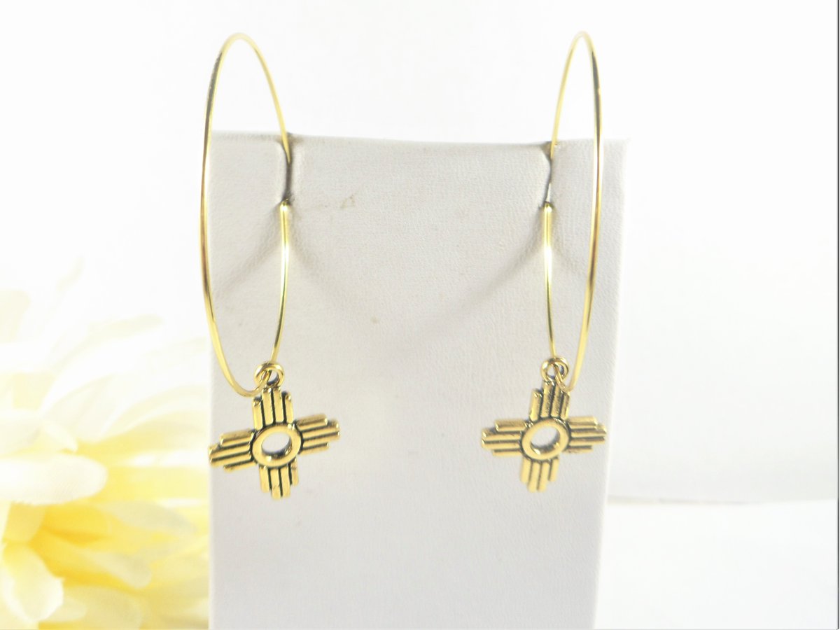 Vallee Rose on Twitter "Gold Zia Earrings, Gold Tone Zia Hoop Earrings, New Mexico Earring
