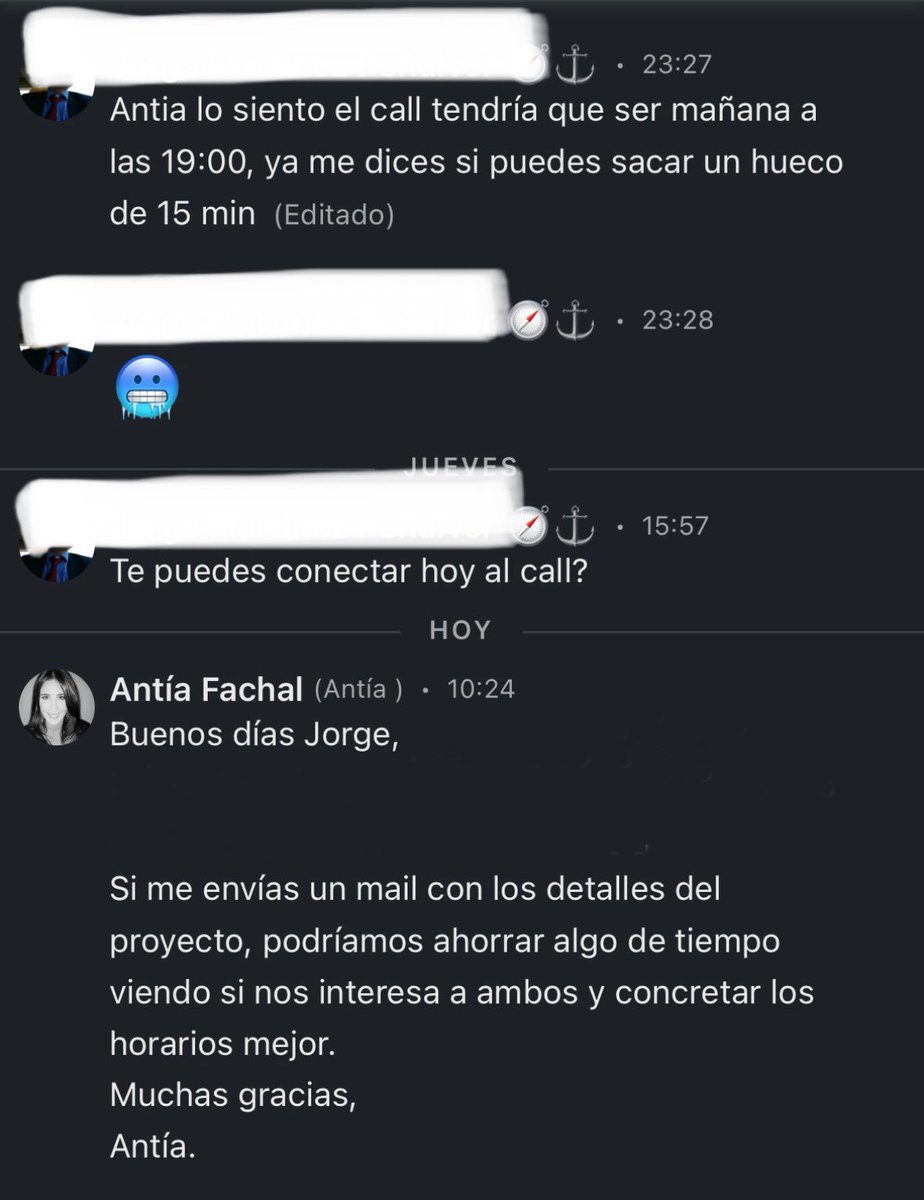 FemmeFachal's tweet photo. Xa van varias veces que me acontece algo así en LinkdIn. Falta de transparencia, imposición de horarios e o peor de todo, que me fale de profesionalidade un señor que emprega emojis durante un proceso de posible contratación. Xa dubido se son eu a esixente ou eles os gilipollas. https://t.co/fA7eYlv4yY