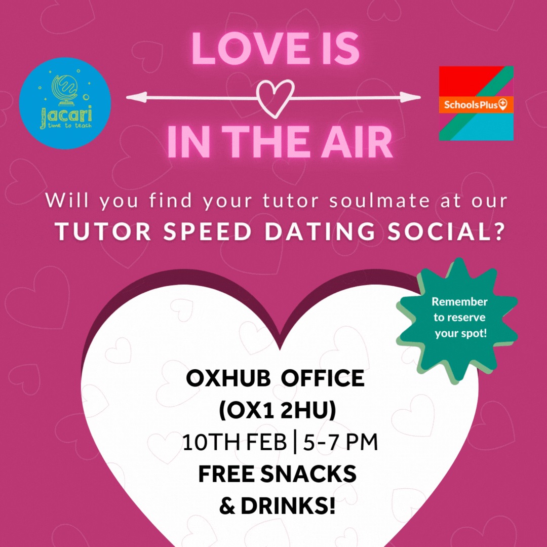SchoolsPlusOx's tweet photo. Find your tutor soulmate at our speed dating social! A great opportunity to chat with other tutors from both Schools Plus and Jacari - ask each other questions over pizza, exchange knowledge and meet new people! 💛📚

Indicate your interest here: https://t.co/eUdP71AsPn https://t.co/TwrUsOH3Rh