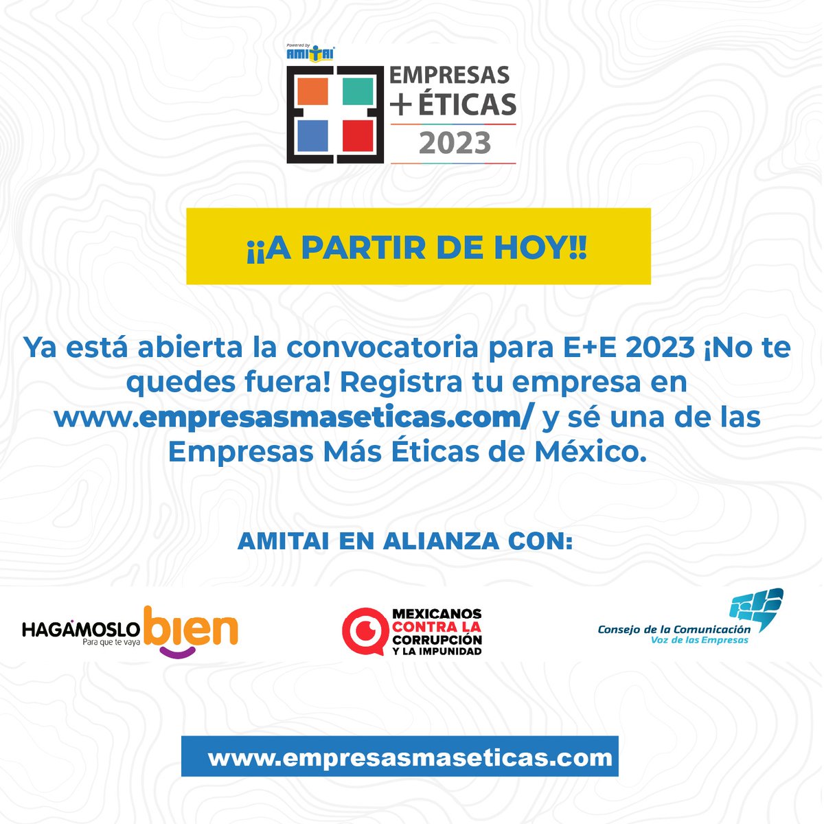 ¡Atención! 
Iniciamos la búsqueda para reconocer públicamente a las Empresas Más Éticas de México 2023, regístrate en: app.empresasmaseticas.com, tienes hasta el 31 de marzo de 2023 ¡No te quedes fuera!

<a href="/MXvsCORRUPCION/">Mexicanos Contra la Corrupción</a> <a href="/ConsejoCC/">Consejo Comunicación</a> <a href="/BienMx/">Hagámoslo Bien</a> 

#EmpresasmasÉticas  #RH #Ética #Amitai