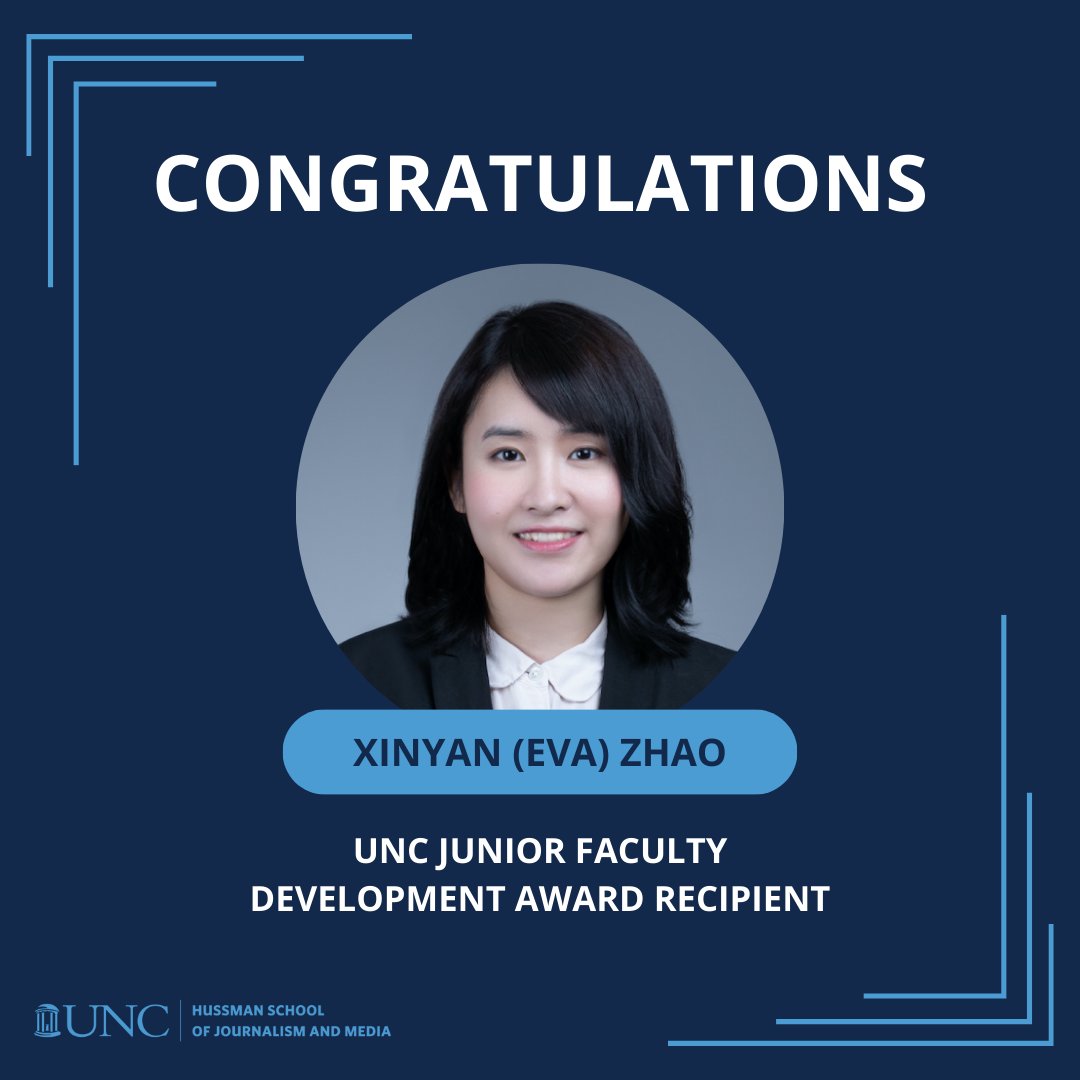 UNCHussman's tweet photo. 🎉 Congratulations to Assistant Professor Xinyan (Eva) Zhao who has been named a recipient of the UNC Junior Faculty Development Award! 

📎 https://t.co/KYrdT1bGqE 

#UNC #UNCHussman #StartHereNeverStop https://t.co/0taPKIDXjV