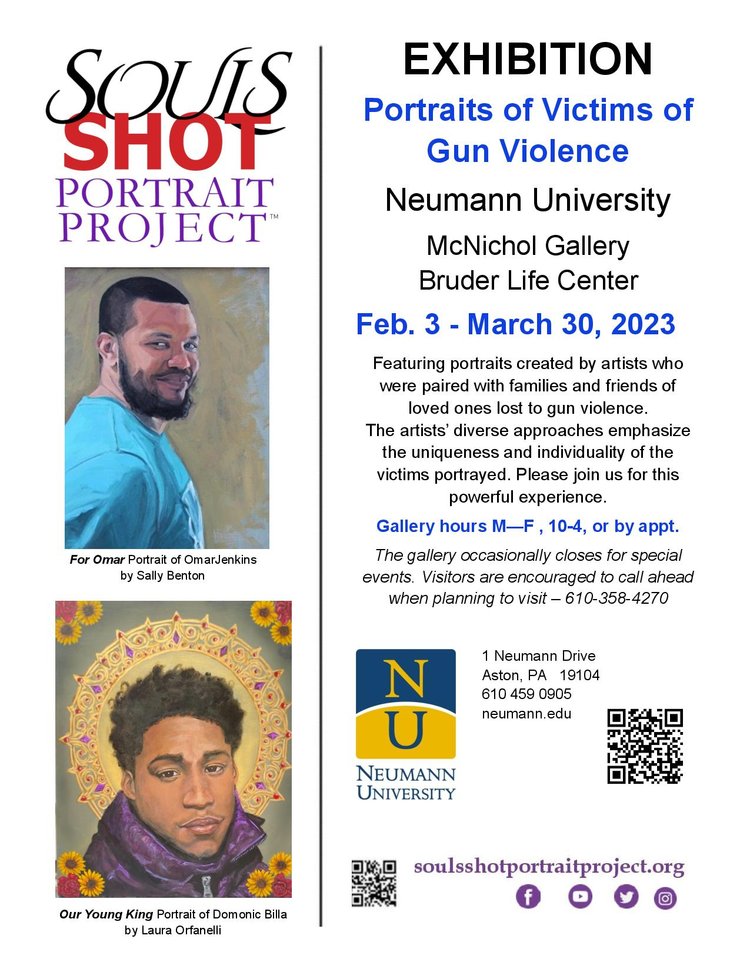Our 2022-23 Philadelphia portraits are now available to view at their new gallery at Neumann University at McNichol Gallery Bruder Life Center from today, February 3 to March 30, 2023. 
Monday to Friday, 10am-4pm, or by appointment
buff.ly/3Hw832z
#gunviolenceprevention