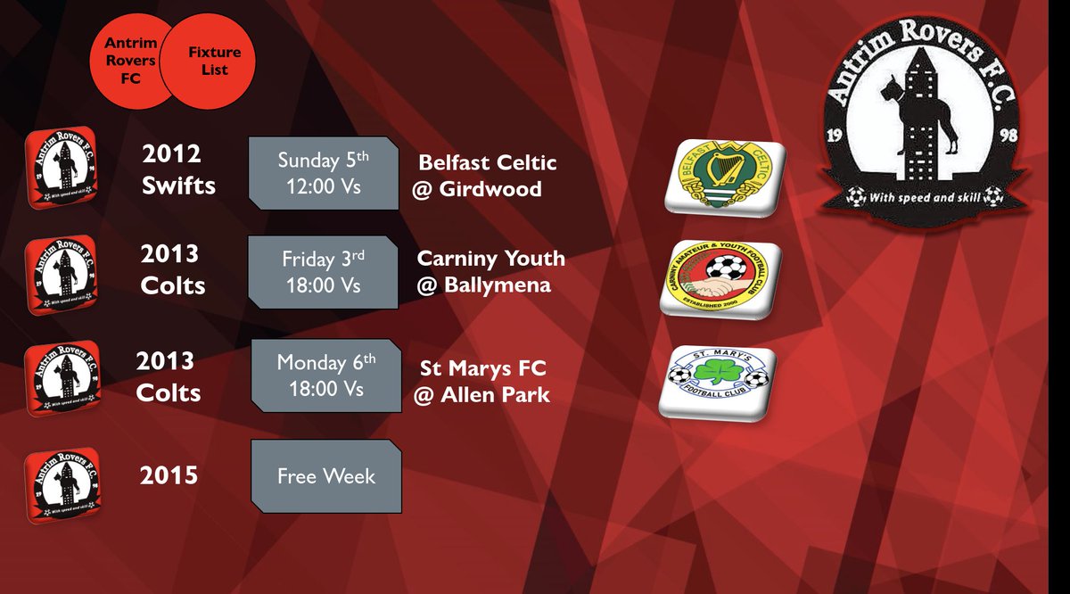 antrimroversfc's tweet photo. Antrim Rovers fixtures this weekend 🔴⚫🔴⚫ https://t.co/ae2qcjUTIh