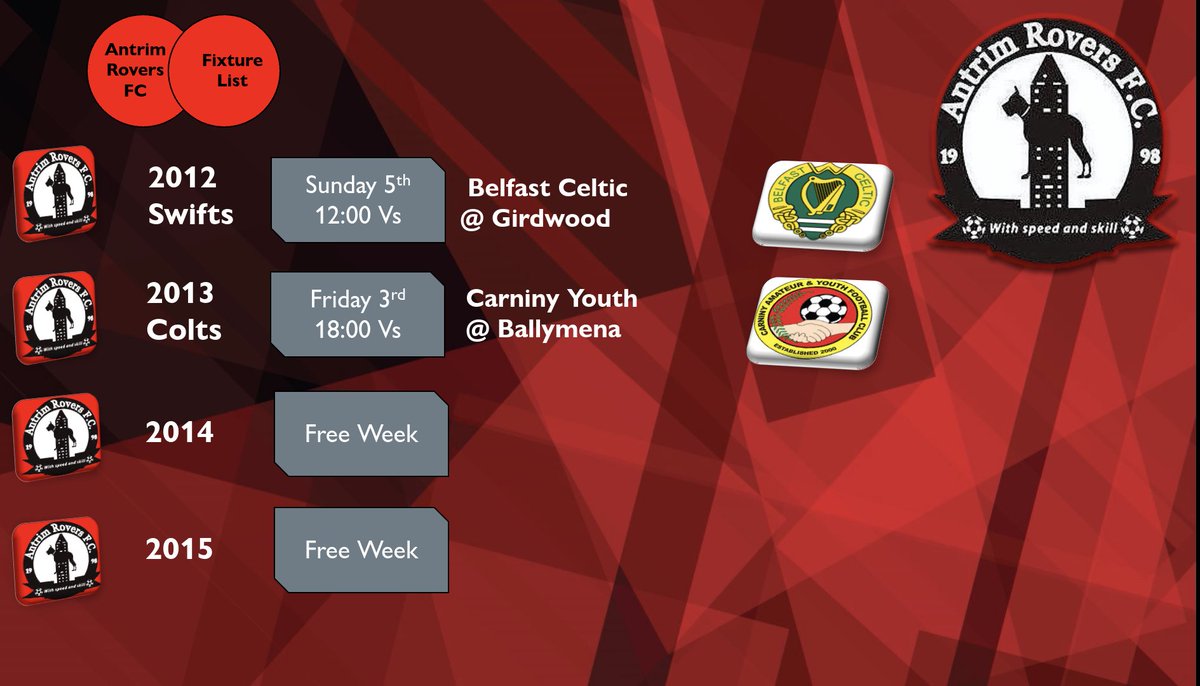 antrimroversfc's tweet photo. Antrim Rovers fixtures this weekend 🔴⚫🔴⚫ https://t.co/ae2qcjUTIh