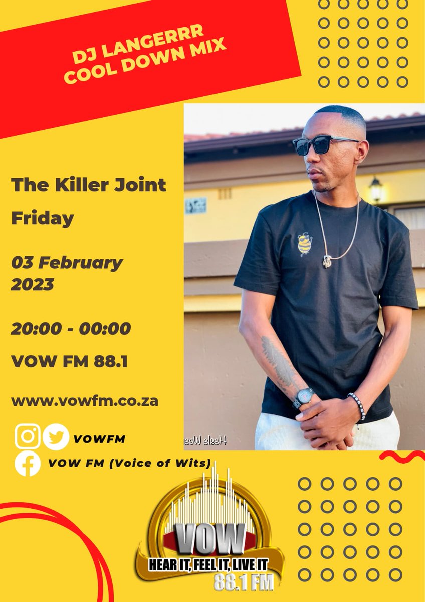 RealDjSonyce's tweet photo. It's Friday and let's all please meet on the radio with #TheKillerJoint rocking you from 8pm till midnight only on @vowfm . Music served by @LangerrrSA @SelvilleRecords @mlar and @TheBang https://t.co/fUNjWtFomI