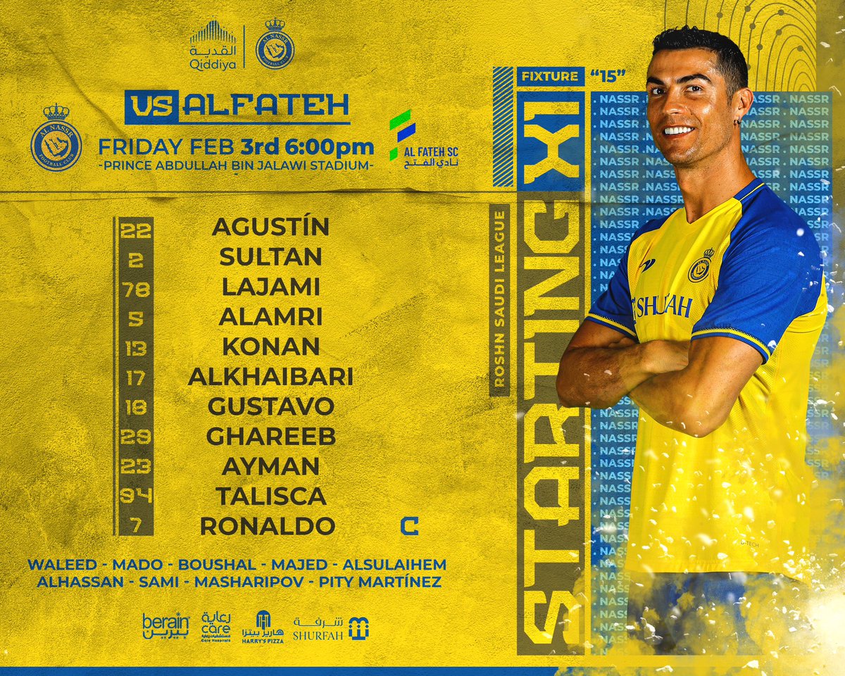 AlNassrFC_EN's tweet photo. 🗒 || Starting lineup,
#AlNassr vs #AlFateh https://t.co/tP1Ov4zfJa