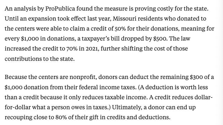 WomensLawProj's tweet photo. This is how it works 👇 

Missouri lawmakers simultaneously *removed limits* on how many CPC tax credits the state could issue  #CPCAccountability https://t.co/41hzww1oYV