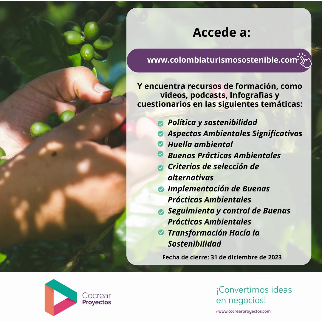 Conoce la política de #TurismoSostenible y accede a la plataforma e-learning para apropiar conocimiento y buenas prácticas ambientales para elevar la productividad, rentabilidad y eficiencia del sector, con el objetivo de atraer más viajeros al país <a href="/MincomercioCo/">MinComercio Colombia</a> @Col_Productiva