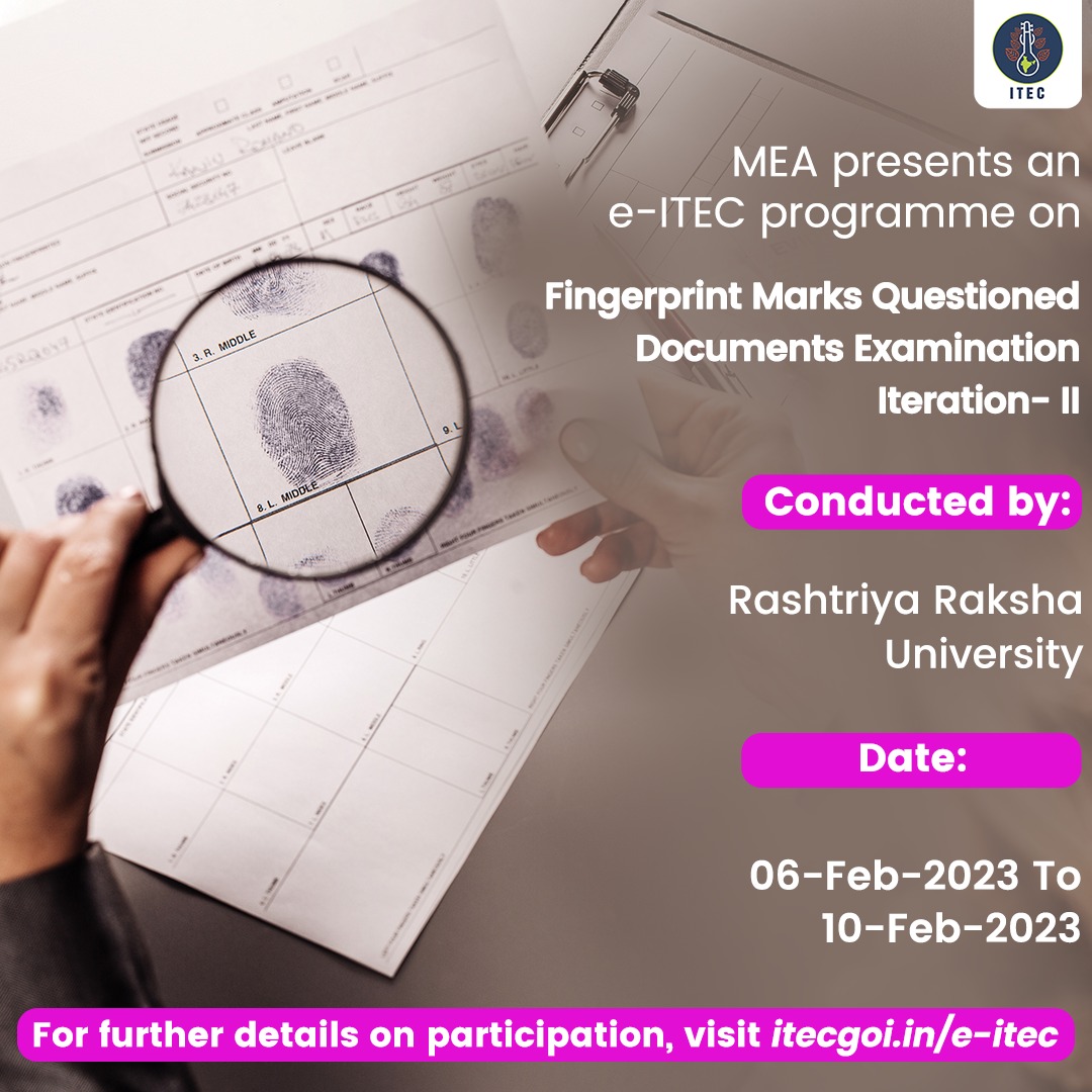 ITECnetwork's tweet image. Participants attending the #eITEC course on Fingerprint Marks and Questioned Documents Examination Iteration-II will acquire knowledge on the examination of fingerprints, marks, and documents in the context of crime investigation, prosecution, and adjudication.