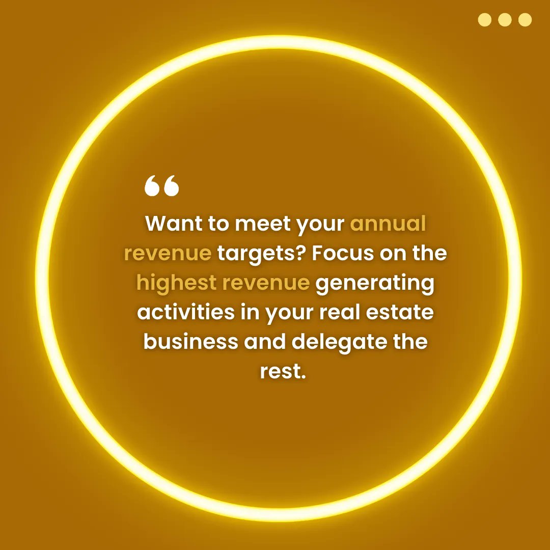 Can’t seem to hit your real estate business's revenue targets? 😑 
Make sure you spend your time on the highest revenue-generating activities instead. 
That’s the way you can rake in more revenue in your real estate business. 

#milliondollaragent #realestate #success