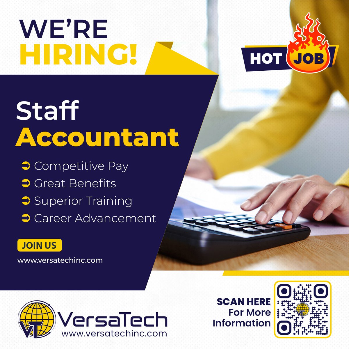 #HotJobs | #JoinOurTeam Do you like #Accounting? Are you dedicated, versatile and technically skilled in #Finance? Are you looking for something more than just a job? Begin your next adventure with #VersaTechToday!

#inc5000 #innovation #bestinbusiness #bestplacestowork #careers