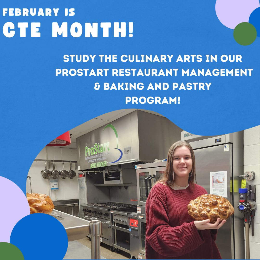 wvmtec's tweet photo. Today's #CTEMonth spotlight is shining on @ProStart ! Students not only learn to cook and bake, but how to manage a restaurant! Many of our ProStart grads go on to further their culinary education, with some even attending the @CIACulinary  #ThisIsCTE #WVEd #WVDE @Monongalia_Co https://t.co/hqJCDGOGAT