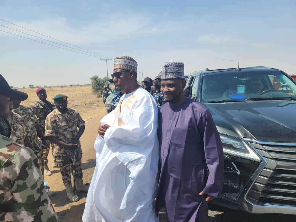 BO_IRS's tweet photo. His Excellency Prof. (Engr.) Babagana Umara Zulum and Chairman Borno State Board of Internal Revenue Service (BO-IRS) Mohammed Alkali during a visit to Magumeri local government Area in Borno. https://t.co/hxlRUP3Mc5