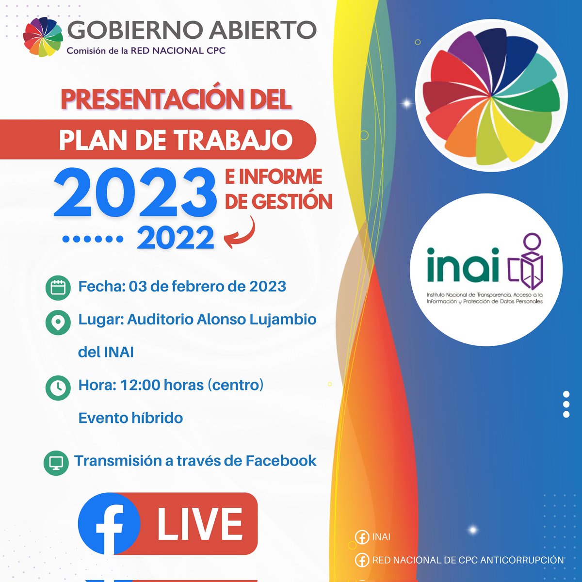 ComisionCpc's tweet photo. El día de hoy desde el Auditorio Alonso Lujambio del @INAImexico la Comisión de Gobierno presentará su Plan de trabajo 2023 y el informe de gestión 2022.

Síguelo a través de nuestras redes sociales

#GobiernoAbierto
#SomosAnticorrupción https://t.co/QQET962sl1