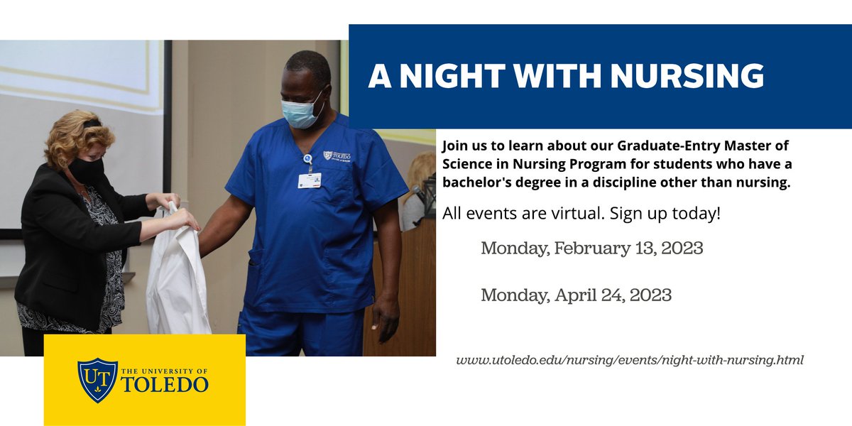 UTRocketNursing's tweet image. Ready to become a nurse, but have a degree in another discipline? Find out how you can join our Graduate-Entry Master of Science in #Nursing program! Attend one of our upcoming virtual info sessions &amp;gt; tinyurl.com/2z9e6f9d. #acceleratednursing #directentry #nursingschool