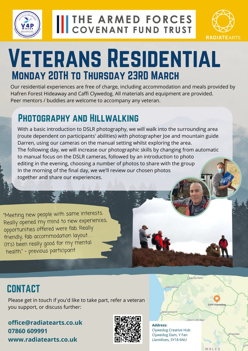 2023 residentials for veterans - contact us to book at office@radiatearts.co.uk!