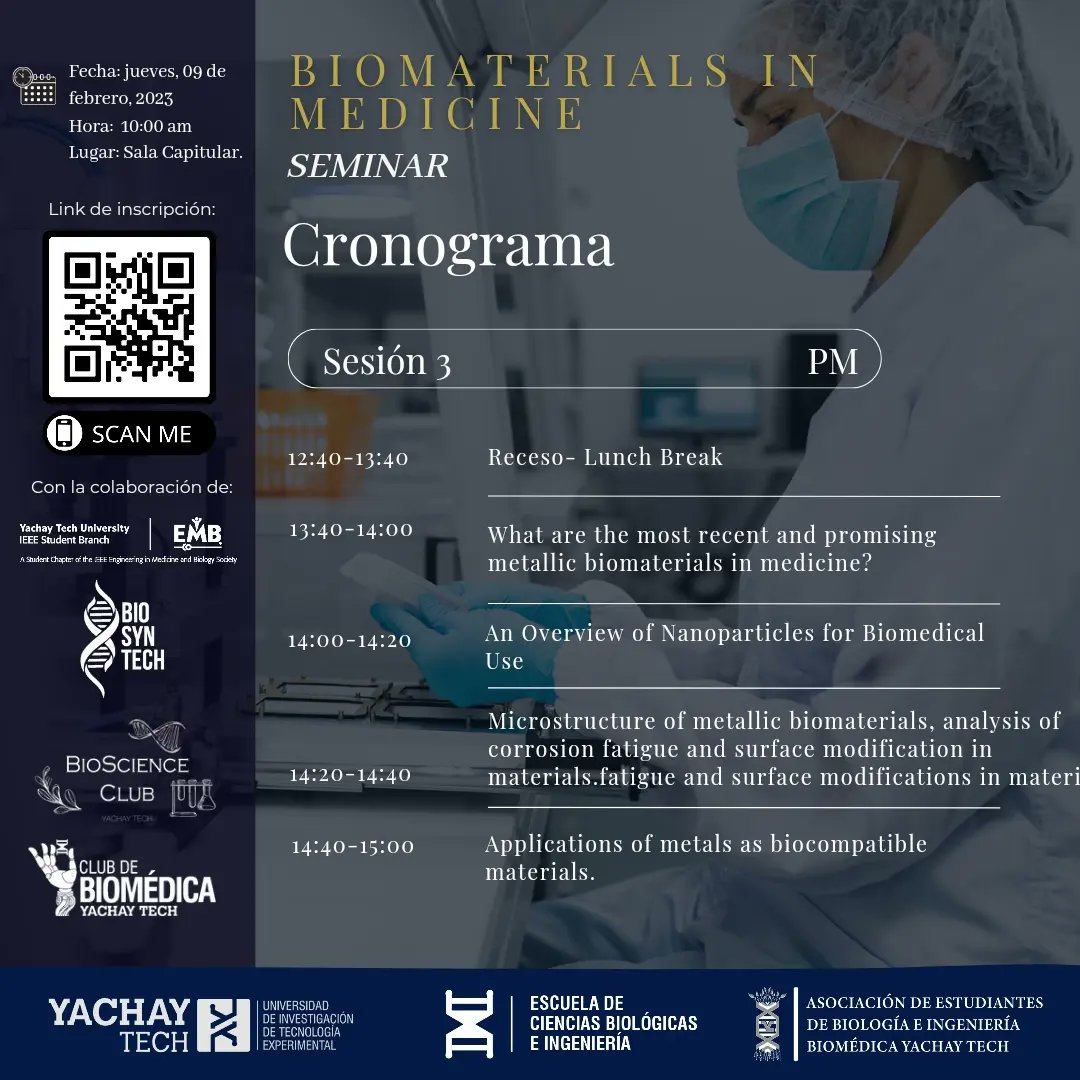 asobibyt's tweet photo. 📢CRONOGRAMA SEMINARIO BIOMATERIALS IN MEDICINE 📢

🤩Compartimos con ustedes el cronograma oficial del seminario biomaterials in medicine🤩 https://t.co/VuAwJGzOY9