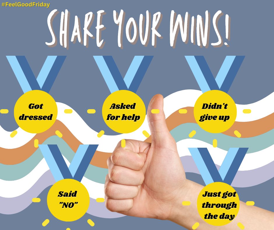 RidgeviewInsti1's tweet photo. What was your mental health win this week? Big or small it mattered. Share your win below…

#Wins #FeelGoodFriday #Winning #MentalHealthMatters #Recovery #FridayMood #MentalHealth #YouDidThat https://t.co/Qc00LOtwQP