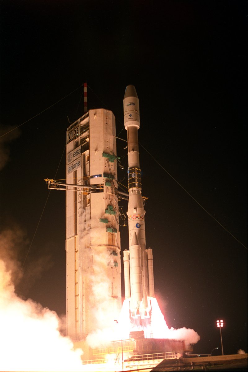ESA_History's tweet image. #OTD 25 years ago: 4 February 1998, launch of #Ariane4 V105 with the communications satellites Brasilsat B3 and Inmarsat 3 F-5 on board @esa_sts @CNES @Arianespace @ArianeGroup @InmarsatGlobal