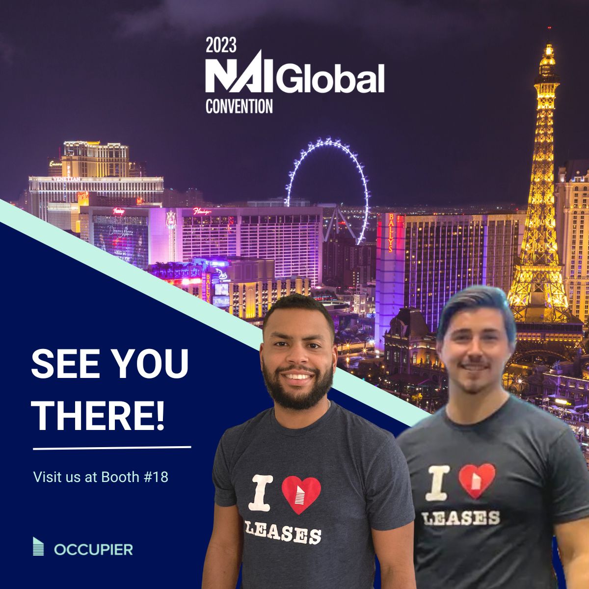 ATTENDING THE @NAIGlobal 2023 CONVENTION?

Come visit Jonathan and Phil at Booth #18 to learn how your brokers and tenants can use Occupier to collaborate on the entire lease lifecycle. 

And we'll trade you one of our I ❤️ Leases shirts.

See you there!

#NAIGlobal #NAICON23