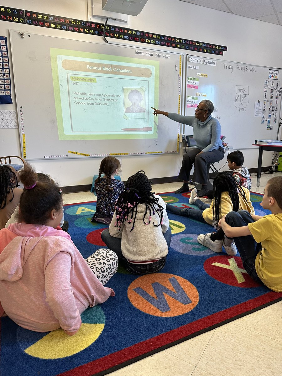 MrsAMacLeod's tweet photo. Mrs. George came to talk to our class about #BlackHistoryMonth She spoke to us about why we celebrate Black History and our role in creating positive change. We also discussed famous black Canadians and what they did for Canada. @FJMcDonaldOCSB https://t.co/LMudAfVTKS