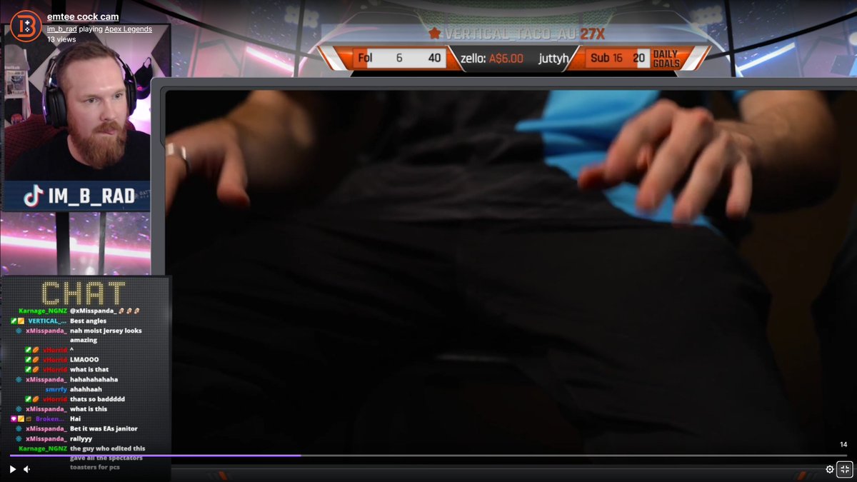 ItchyNBltchy's tweet photo. Shout out to the camera man for the @ItsEmtee_ #cockcam but like it apears it got @im_b_rad_ttv a little excited on stream https://t.co/5colxgDITi