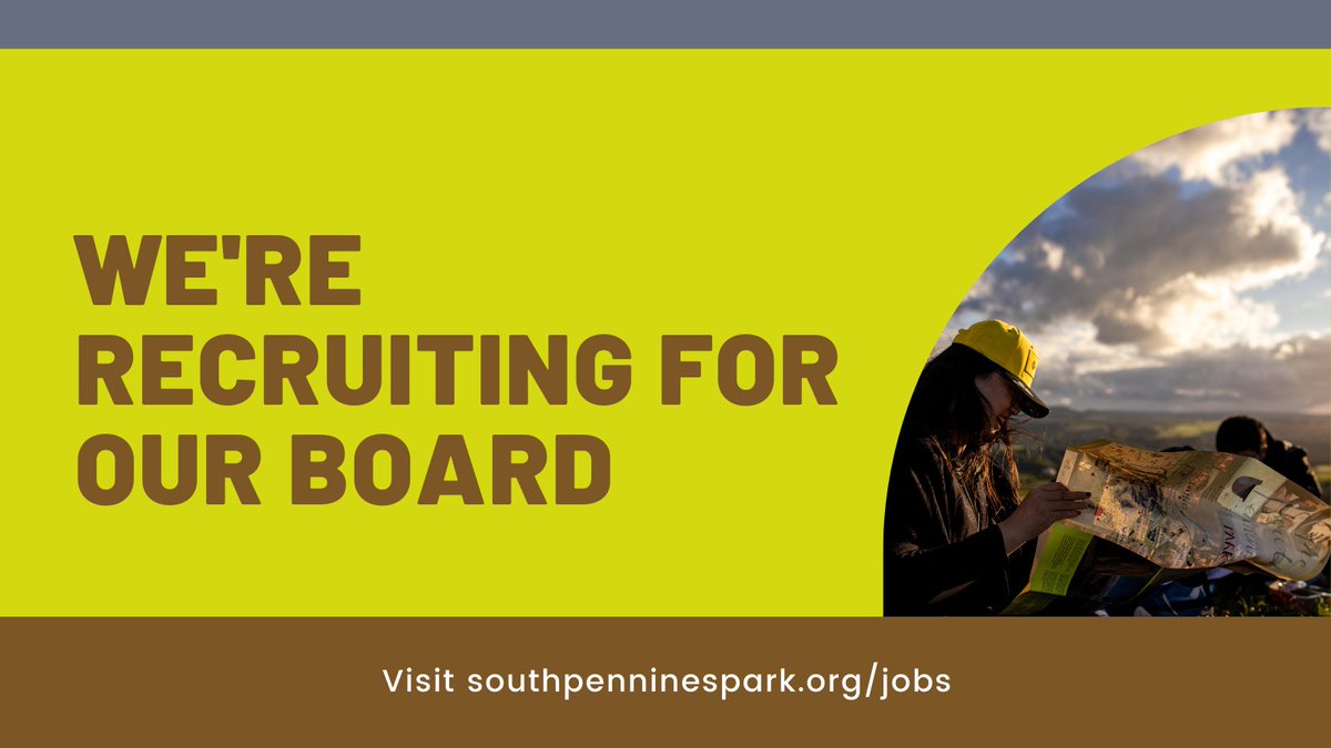 Our vacancies for 3 new board members and a Chair close this Friday: southpenninespark.org/jobs If you have 15 days per year to spare, and work/lived experience in #NatureRecovery, #GreenEconomy or #community and #wellbeing roles, we would love to hear from you. #SouthPenninesPark