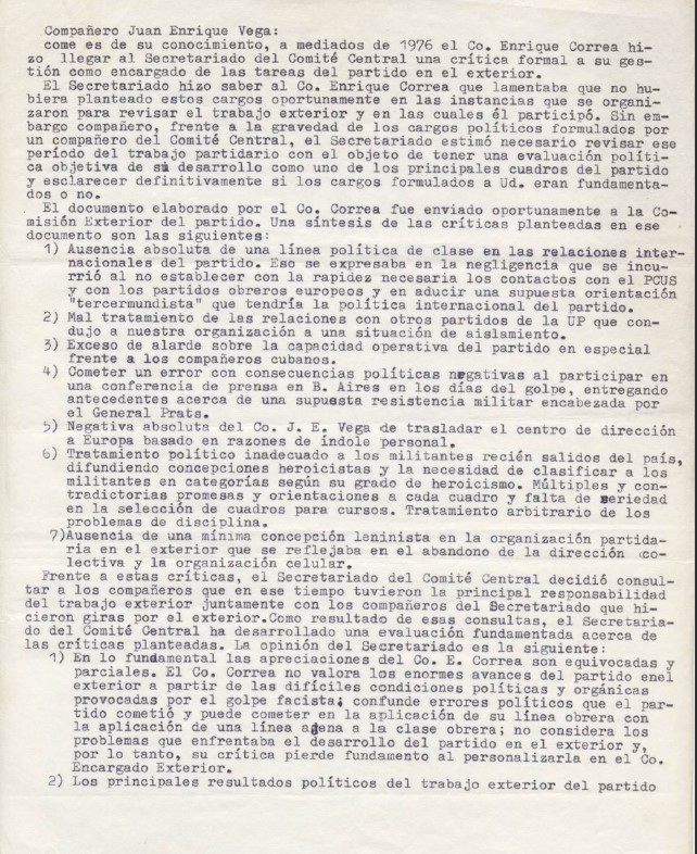 revistapasando's tweet photo. Entre 1976-77 en el MAPU-OC hubo diversas acusaciones al Secretariado del CC por el rol de ciertos dirigentes en el exilio. Varios de ellos fueron removidos.

Una de las acusaciones más potentes emanó de Enrique Correa frente a otro hombre fuerte del partido, Juan Enrique Vega. https://t.co/MWBshCvIvb