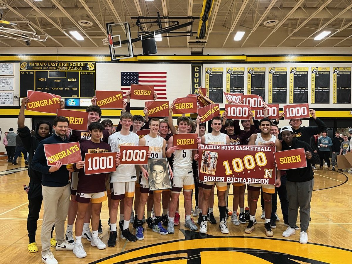 NorthfieldAP's tweet image. One of the greatest young men I've ever been around in 23 years in schools. 659 is proud of you, Soren! Congrats! You are something special and will change this world for the better! Go, Raiders! 
#1Kpoints
#RaiderPride 
🏀🏆🏀🏅🏀🎖