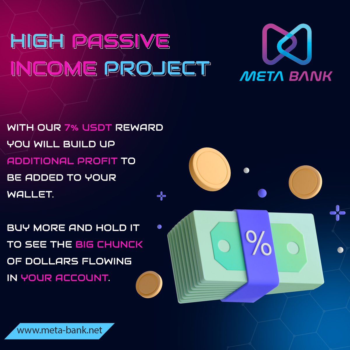 Just hold MetaBank token to get 7% USDT reward, join us for more info : t.me/MetaBankGroup

<a href="/MetaBankTraders/">Meta Bank</a>