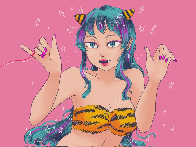 #節分なのでTLに鬼を呼ぼう過去絵普段動物ばっか描いててたま〜に人間描くわけだけど、これとかどうやって描いて塗ったのか見当もつかないな? 