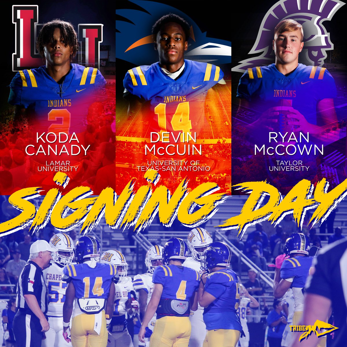 TribeFootball (@fightinindians) on Twitter photo Congratulations to these 3 Indians on their Signing Day!
<a href="/DevinMccuin1/">Devin Mccuin</a> is signing with UTSA
<a href="/koda_canady/">koda canady</a> is signing with Lamar
<a href="/RyanMcCown1/">Ryan_McCown</a> is signing with Taylor University Congratulations to these 3 Indians on their Signing Day!
<a href="/DevinMccuin1/">Devin Mccuin</a> is signing with UTSA
<a href="/koda_canady/">koda canady</a> is signing with Lamar
<a href="/RyanMcCown1/">Ryan_McCown</a> is signing with Taylor University