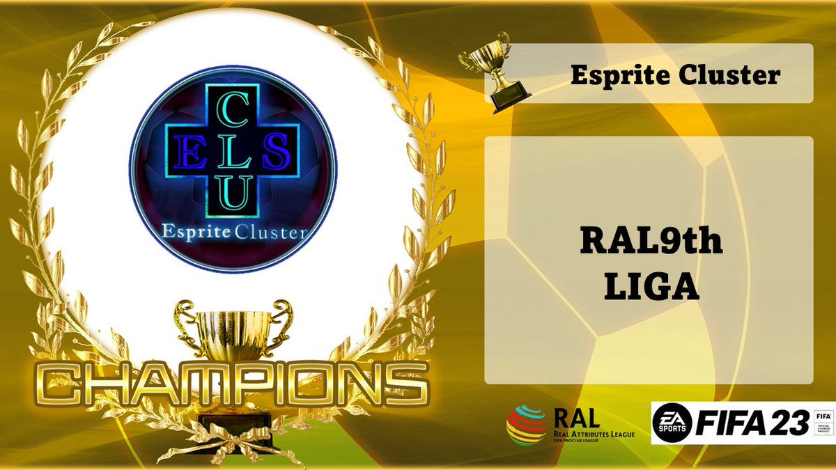 RAL_KohoKikaku's tweet photo. RAL9th
LIGAを制したのは

*★*―――――*★*
　Esprite Cluster
*★*―――――*★*

@ClusterEsprite  です‼️‼️
優勝おめでとうございます‼️‼️
これでLIGA2連覇となりました🏅

#RAL #プロクラブ #FIFA23 https://t.co/WKX87m4Vhz