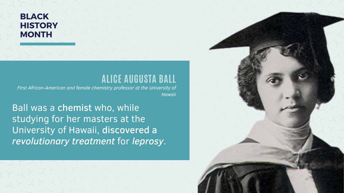 AmChemMatters's tweet photo. #AliceAugustaBall was the first African-American and female chemistry professor at @UHawaiiNews Chemistry Dept. While studying for her masters, she discovered a treatment for leprosy.
During #BlackHistoryMonth, we're highlighting some amazing scientists & their impact on the 🌏. https://t.co/2akxKH9mKn